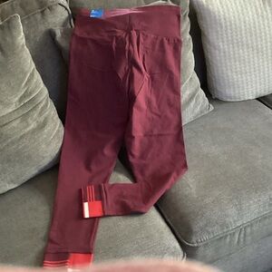 adidas Burgundy Leggings with Red Cuff Accent
